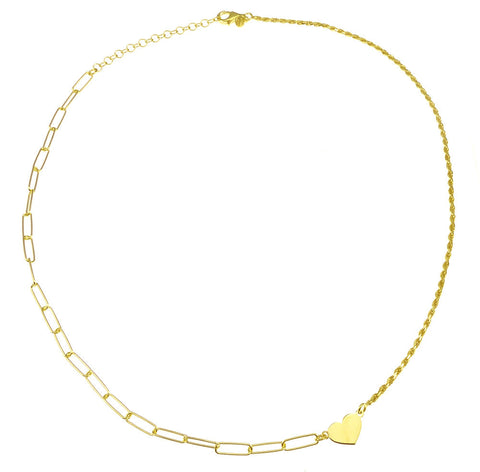 Sterling Silver Gold Plated Rope Paperclip With Engraveable Heart Pendant Necklace
