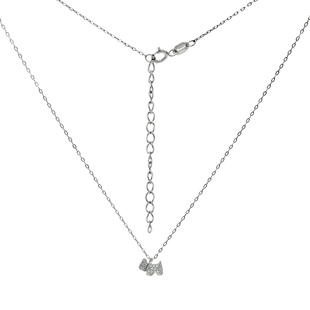 Sterling Silver Rhodium Diamond Cut Cable Chain With Schnauzer CZ Pendant Necklace