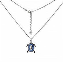Load image into Gallery viewer, Sterling Silver Sea Turtle Pave Shaped Pendant Necklace With Blue Sapphire CZAnd Length 18.5 inch