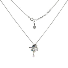 Load image into Gallery viewer, Sterling Silver Enamel Bird-Flower-7mm Round CZ Pendant With Cable D/C Necklace - silverdepot
