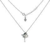 Sterling Silver Enamel Bird-Flower-7mm Round CZ Pendant With Cable D/C Necklace