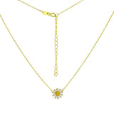 Sterling Silver Cable Diamond Cut Gold Plated Chain Necklace With Enamel Daisy Flower