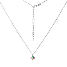 Load image into Gallery viewer, Sterling Silver Diamond Cut Cable Rhodium Chain With Multi Color Four-Leaf Clover CZ Necklace