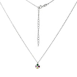 Sterling Silver Diamond Cut Cable Rhodium Chain With Multi Color Four-Leaf Clover CZ Necklace