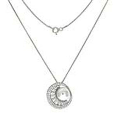 Sterling Silver Pearl With Cubic Zirconia Slider Necklace