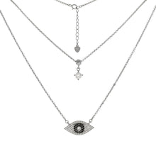 Load image into Gallery viewer, Sterling Silver Micro Pave CZ Evil Eye With Layered Rolo Chain Necklace - silverdepot