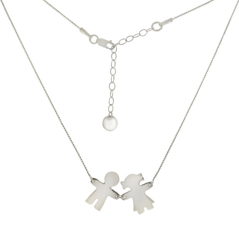 Sterling Silver Round Box Chain With Boy and Girl Engravable Pendant Necklace