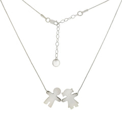 Sterling Silver Round Box Chain With Boy and Girl Engravable Pendant Necklace