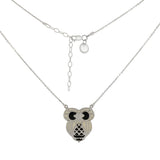 Sterling Silver Diamond Cut Cable Chain With Black and White Enamel Owl Pendant Necklace