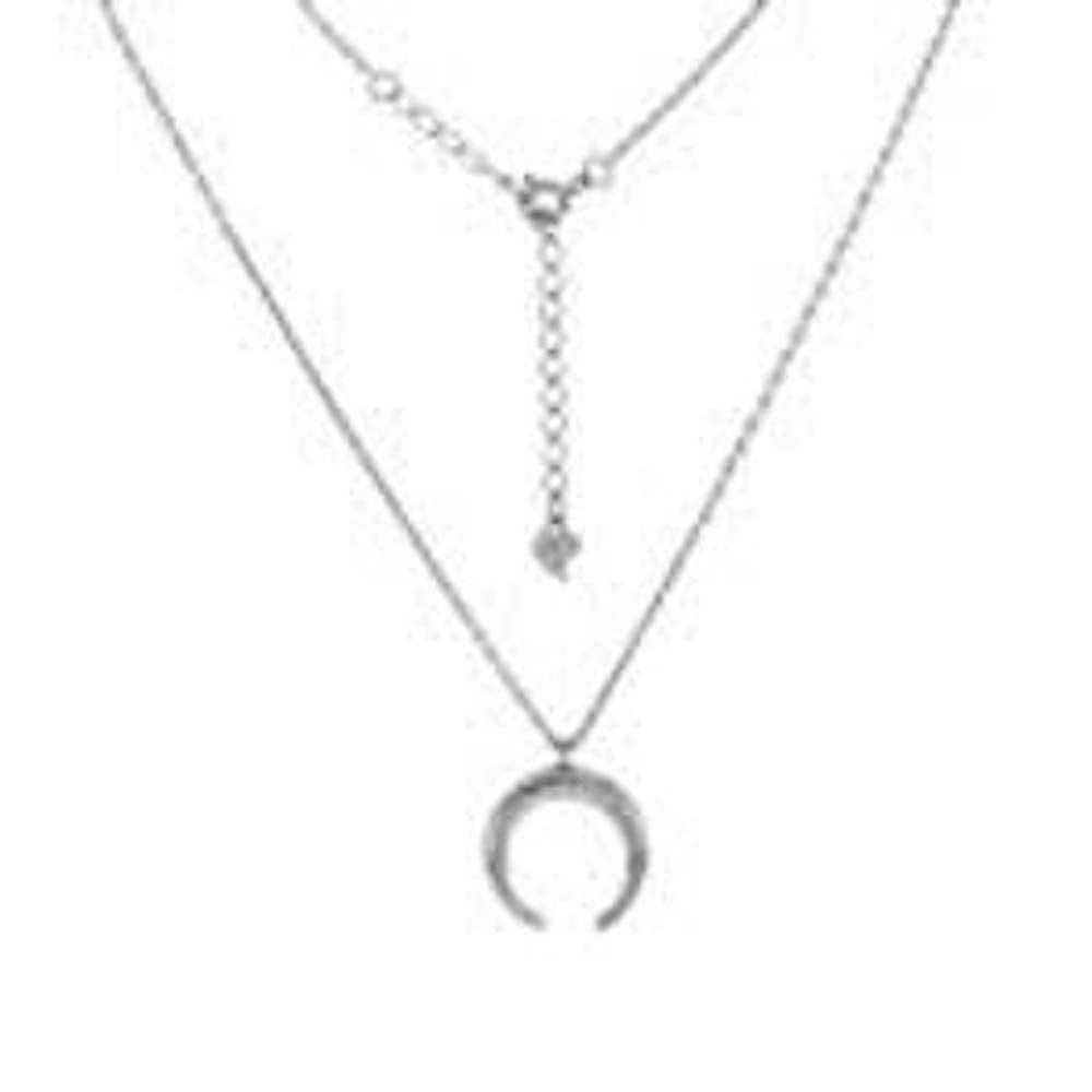 Sterling Silver D/C Cable Chain With Half Moon Pendant Rhodium Necklace