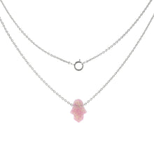 Load image into Gallery viewer, Sterling Silver Simulated Pink Opal Hamsa Pendant Necklace