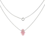 Sterling Silver Simulated Pink Opal Hamsa Pendant Necklace