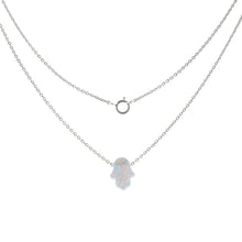 Load image into Gallery viewer, Sterling Silver Simulated White Opal Hamsa Pendant Necklace