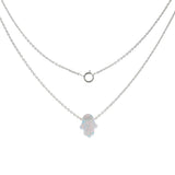Sterling Silver Simulated White Opal Hamsa Pendant Necklace