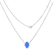 Load image into Gallery viewer, Sterling Silver Simulated Light Blue Opal Hamsa Pendant Necklace