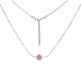 Sterling Silver Rhodium Box Chain With Silumated Pink Opal Ball NecklaceAnd Length 18 inchAnd Diameter 8.5 mm