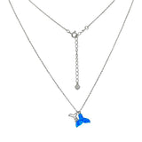 Sterling Silver Whale Tail CZ And Simulated Blue Opal Pendant Necklace