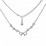 Sterling Silver Ribbon Bow With Round Bezel CZ Rhodium NecklaceAnd Length 18 inches