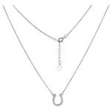 Load image into Gallery viewer, Sterling Silver Pave CZ Horseshoe Rhodium Pendant Necklace