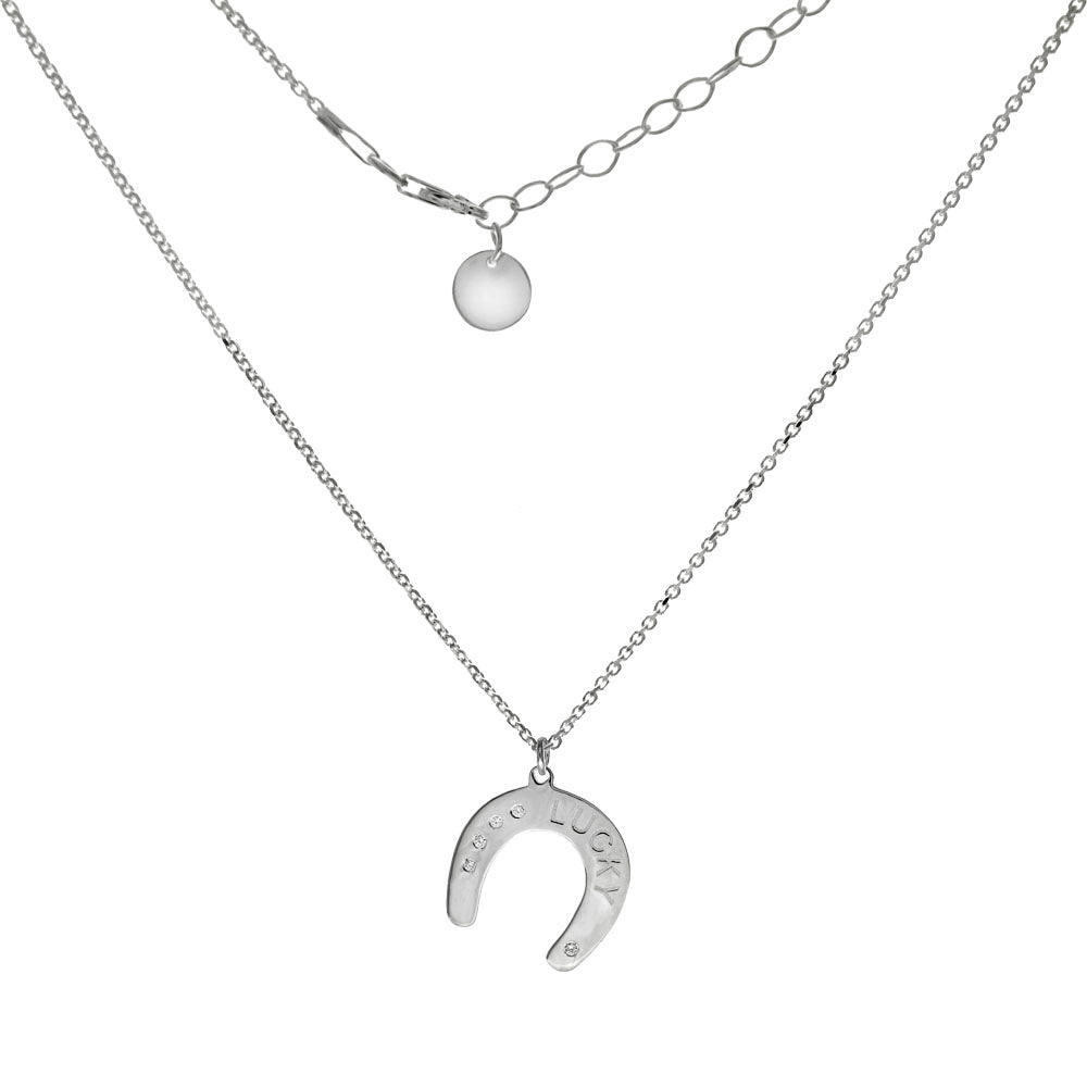 Sterling Silver Lucky Horseshoe With CZ Pendant Necklace