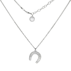 Sterling Silver Lucky Horseshoe With CZ Pendant Necklace