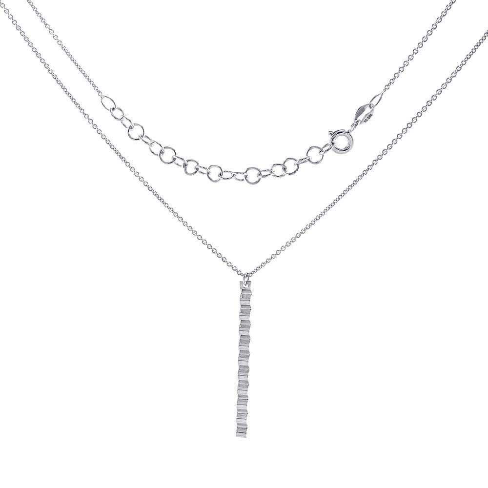 Sterling silver Zigzag Vertical Bar Rhodium Pendant Necklace