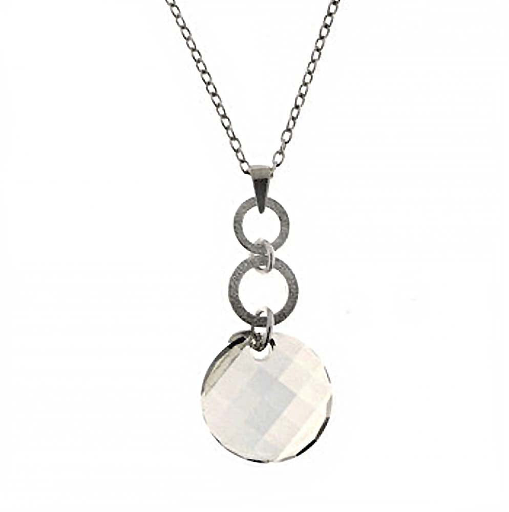 Italian Sterling Silver Rhodium Finished Cushion Cut Swarovski Necklace with Pendant Diameter of 19.05MM and Adjustable Chain Length from 15  to 18