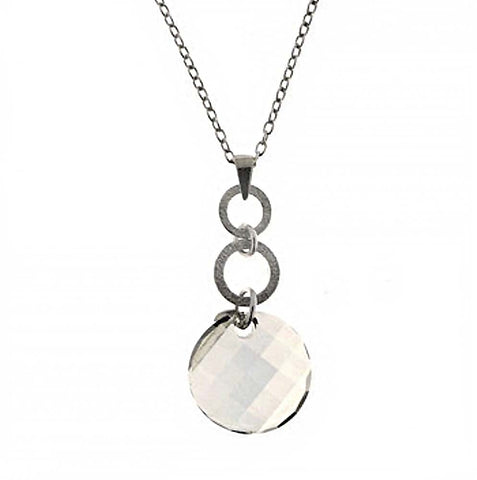 Italian Sterling Silver Rhodium Finished Cushion Cut Swarovski Necklace with Pendant Diameter of 19.05MM and Adjustable Chain Length from 15  to 18