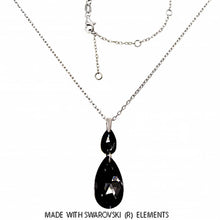 Load image into Gallery viewer, Itailian Sterling Silver Rhodium Finished Tear Drop Shape Cushion Cut Swarovski Necklace with Pendant Dimension of 13MMx38.1MM and Adjustable Necklace Chain Length from 15  to 18