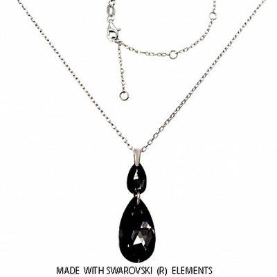 Itailian Sterling Silver Rhodium Finished Tear Drop Shape Cushion Cut Swarovski Necklace with Pendant Dimension of 13MMx38.1MM and Adjustable Necklace Chain Length from 15  to 18