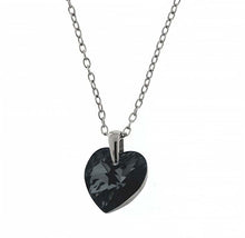 Load image into Gallery viewer, Italian Sterling Silver Rhodium Finished Heart Shape Cushion Cut Black Swarovski Necklace with Pendant Dimension of 14MMx15.88MM and Adjustable Chain Length from 15  to 18