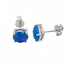 Load image into Gallery viewer, Sterling Silver Lab Blue Opal 7mm Stud Earrings RhodiumAnd Weight 1gramAnd Diameter 7mm