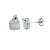 Sterling Silver Circle CZ With Imitation White Opal Rhodium Stud Earrings