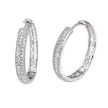 Load image into Gallery viewer, Sterling Silver 3 Line Cubic Zirconia Micro Pave Hoop Earrings