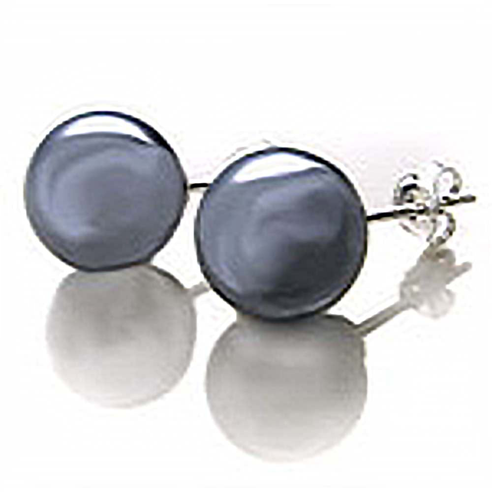 Silver Sterling 10MM Gray Mother Pearl Stud Earrrings