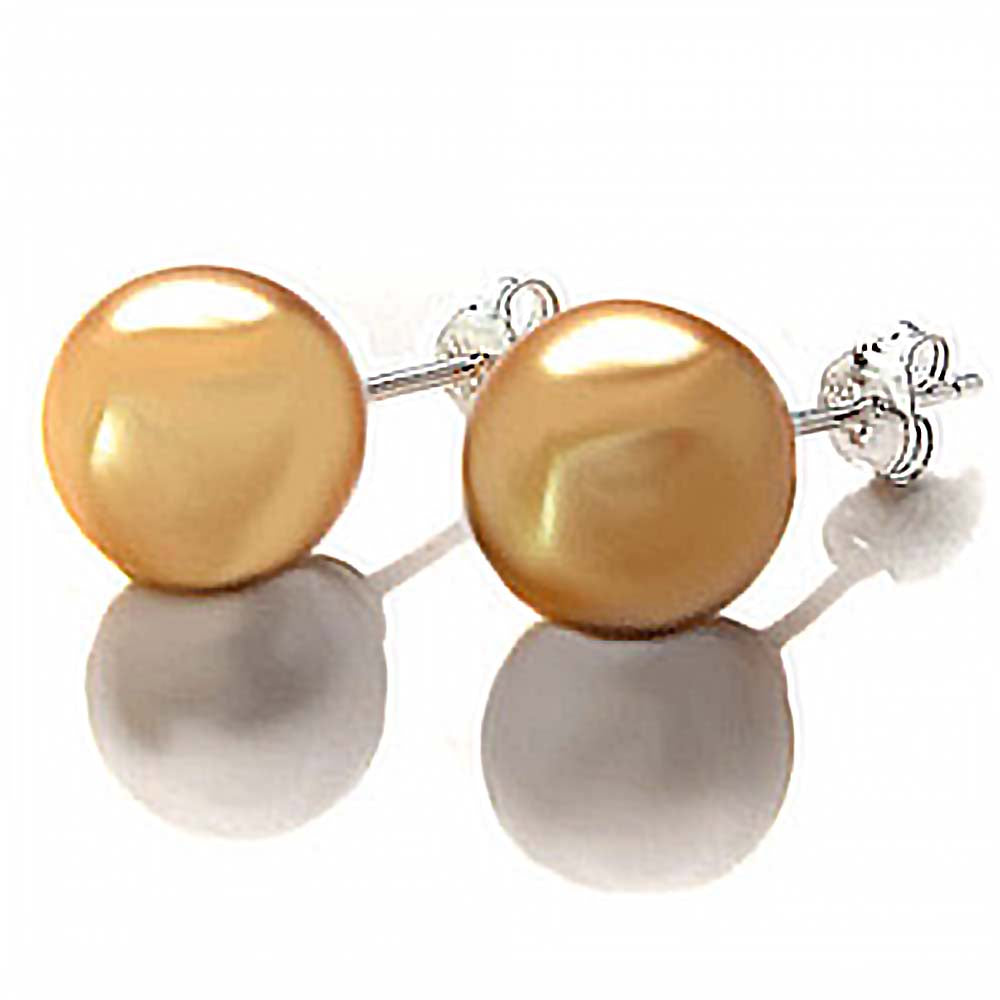 Sterling Silver 10MM Yellow Mother Pearl Stud Earrings