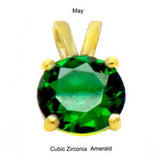Sterling Silver 7mm Round Cut CZ Emerald Gold Plated Pendant