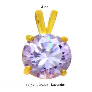 Sterling Silver 7mm Round Cut CZ Lavender Gold Plated Pendant