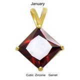 Sterling Silver 7mm Princess Cut CZ Garnet Gold Plated Pendant