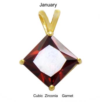 Sterling Silver 7mm Princess Cut CZ Garnet Gold Plated Pendant