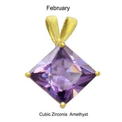 Sterling Silver 7mm Princess Cut CZ Amethyst Gold Plated Pendant