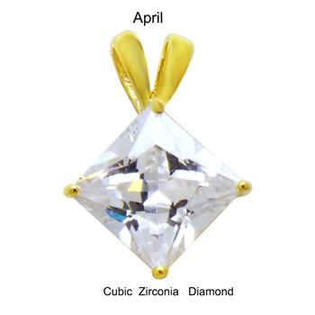 Sterling Silver 7mm Princess Cut CZ Gold Plated Pendant