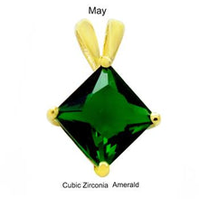Load image into Gallery viewer, Sterling Silver 7mm Princess Cut CZ Emerald Gold Plated Pendant