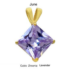 Sterling Silver 7mm Princess Cut CZ Lavender Gold Plated Pendant