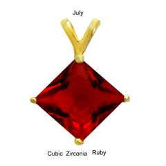 Sterling Silver 7mm Princess Cut CZ Ruby Gold Plated Pendant