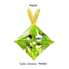 Sterling Silver 7mm Princess Cut CZ Peridot Gold Plated Pendant