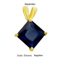 Sterling Silver 7mm Princess Cut CZ Sapphire Gold Plated Pendant