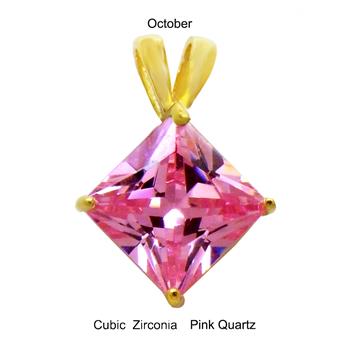 Sterling Silver 7mm Princess Cut CZ Pink Gold Plated Pendant