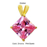 Sterling Silver 7mm Princess Cut CZ Pink Gold Plated Pendant