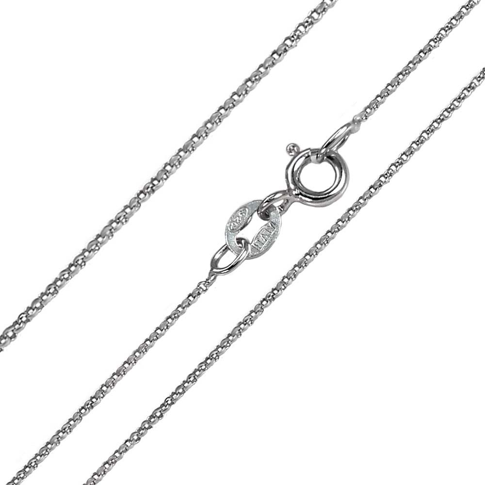 Italian Sterling Silver Rhodium Plated Round Rolo Chain 014- 0.8mm with Spring Clasp Closure
